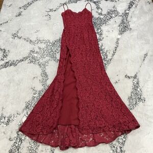 Fame &‎ Partners Red Lace Maxi Dress Open Back Strappy Formal Sz US 4